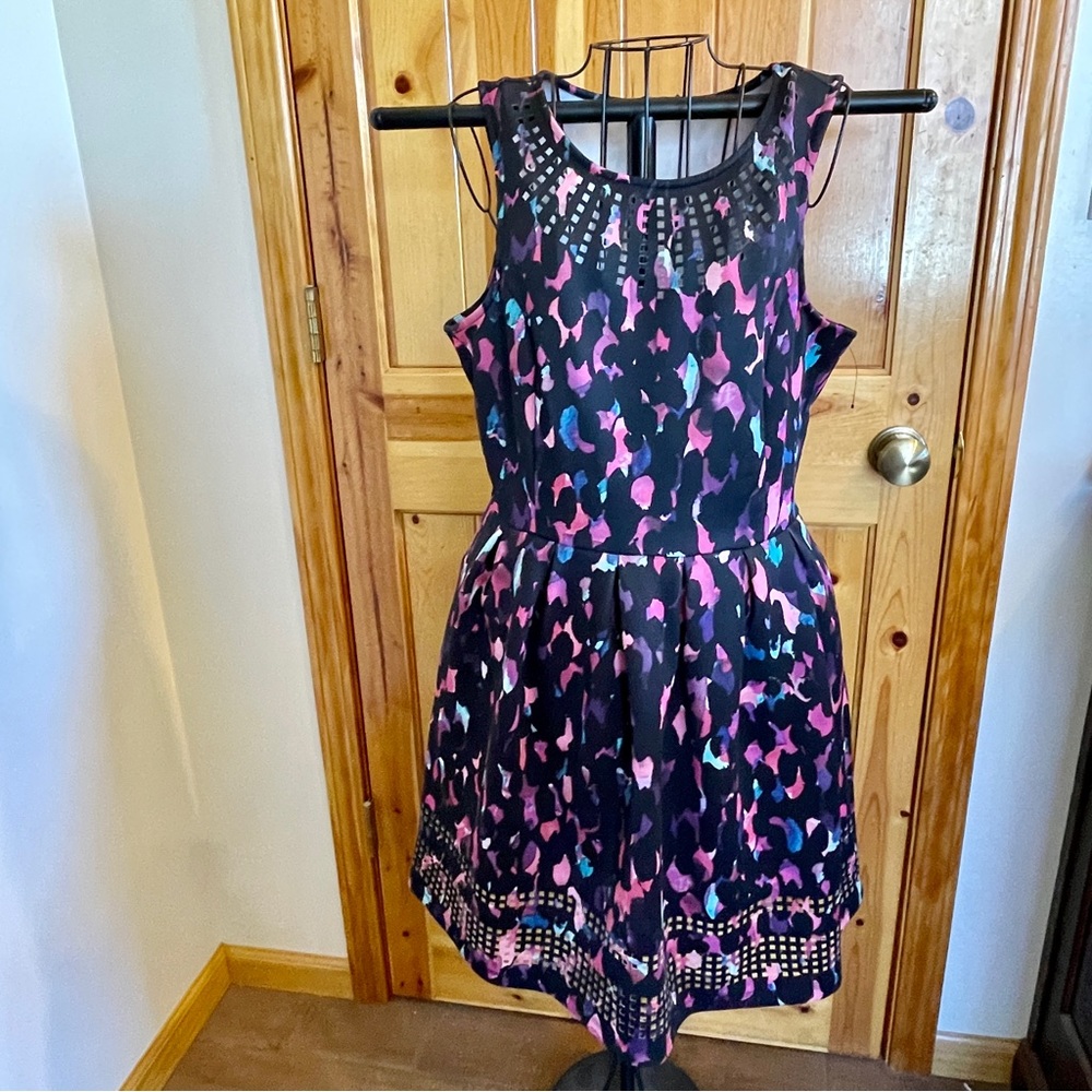 Apt.9 Midi Black & Pink Sleeveless Dress Square Cutouts Neckline & Bottom LARGE